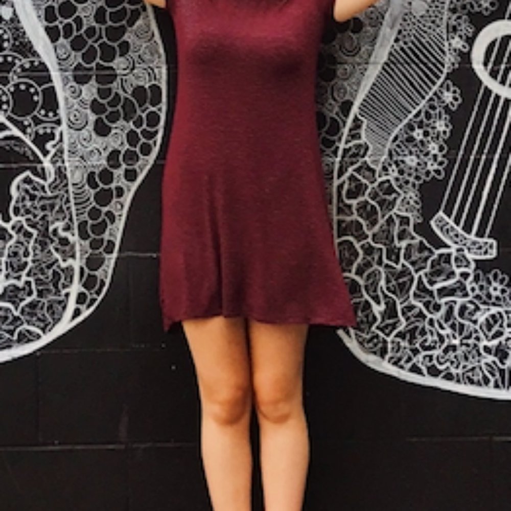 Maroon and White Striped T-Shirt Dress
